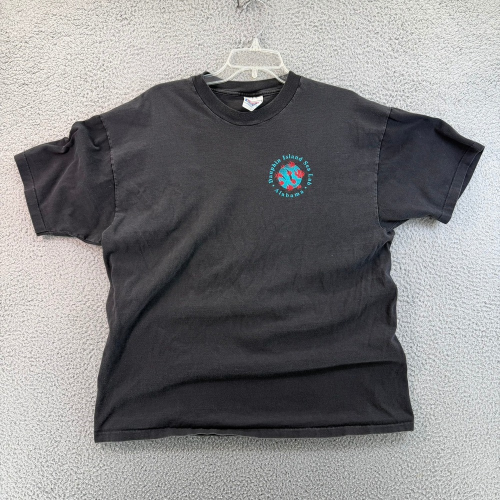 VTG Y2k Dauphin Island Sea Lab Alabama T Shirt Hanes BEEFY Men XL Black READ